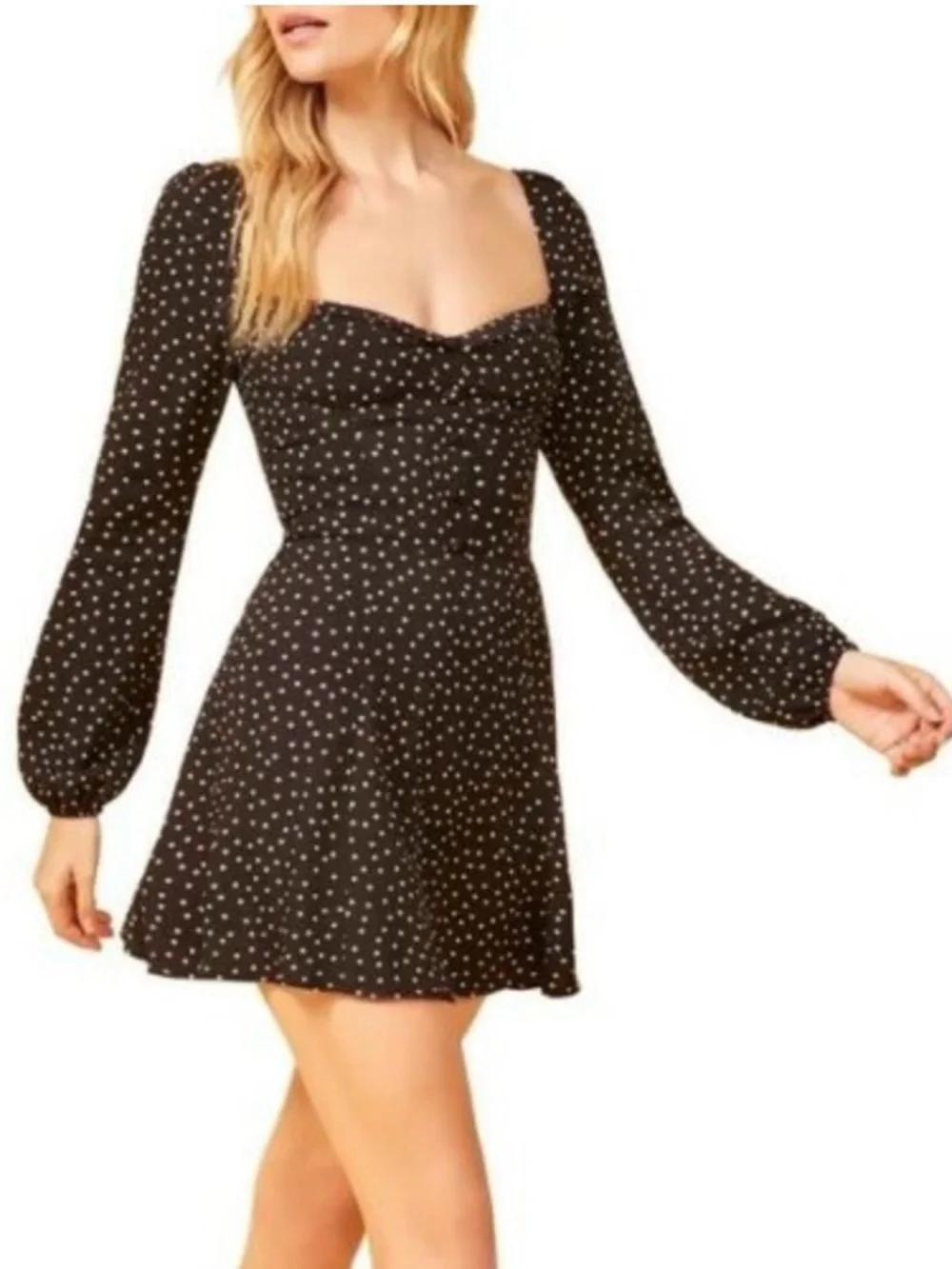 Reformation Black Polka‎ Dot Sweetheart Mini Dress Size 6 Preowned